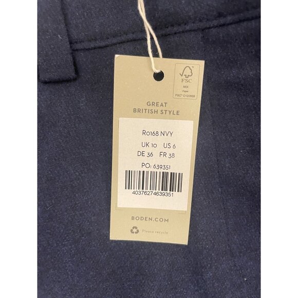 Boden Womens Pants UK 10 US 6 Navy Blue Barrel Leg Flannel Trousers R0168 NWT - Picture 7 of 16